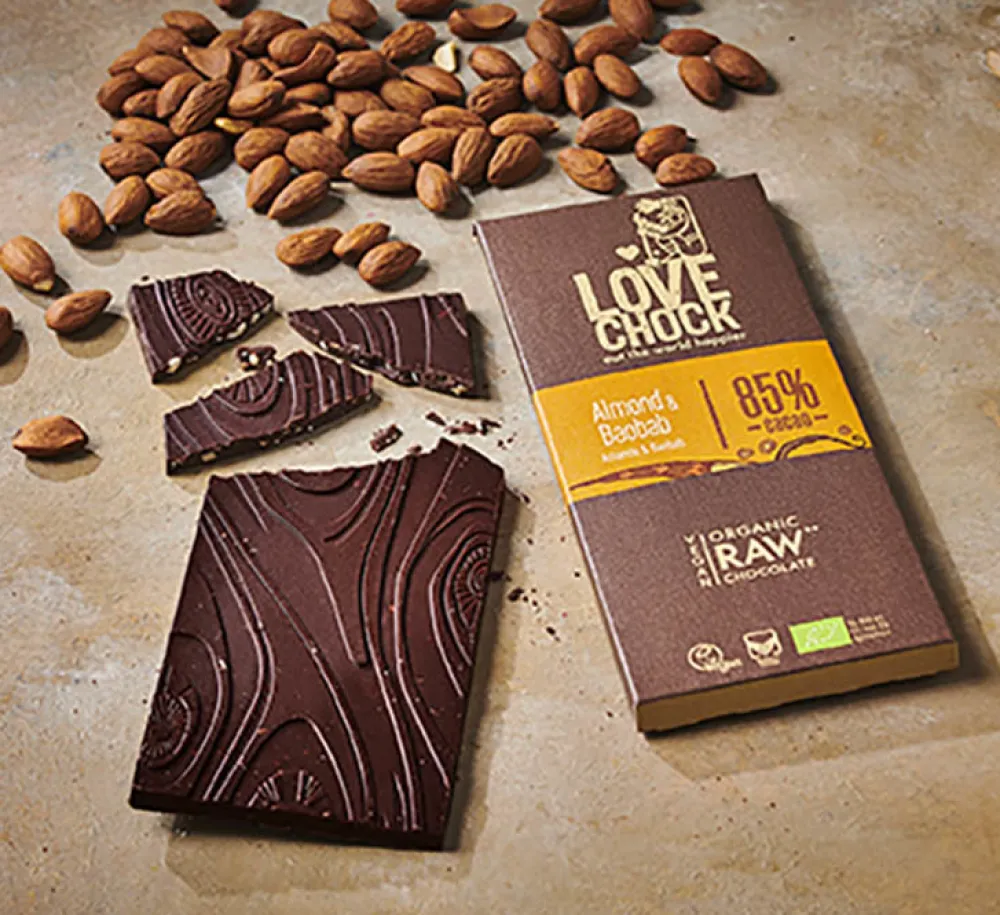 Lovechock Chocolade>Amandel / Baobab tablet 85% - 70g - BIO