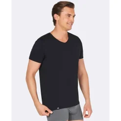 Heren Boody Shirts|Heren Ondergoed>Bamboe T-Shirt Heren - V-hals Zwart