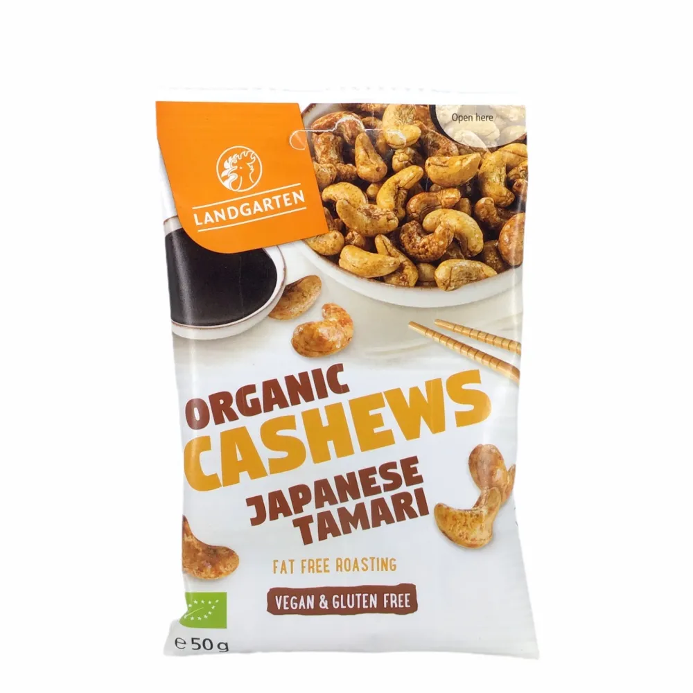 Landgarten Chips & Zoutjes|Biologische Noten>Bio Cashewnoten met Tamari 50g - BIO