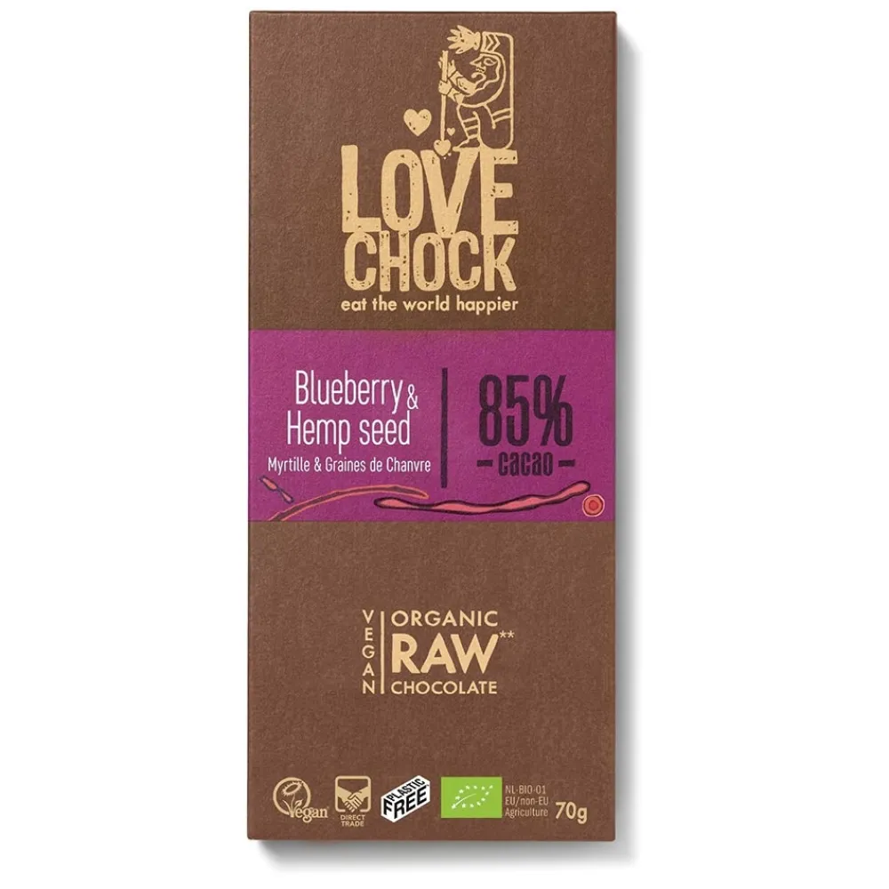 Lovechock Chocolade>Blauwe Bessen / Hennep Zaadjes Tablet 85% - 70g - BIO