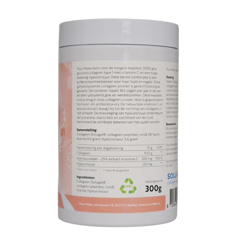 Puur Mieke Rimpels|Puur Mieke Supplementen>Collageen Poeder met Hyaluronzuur & Vitamine C - 300g