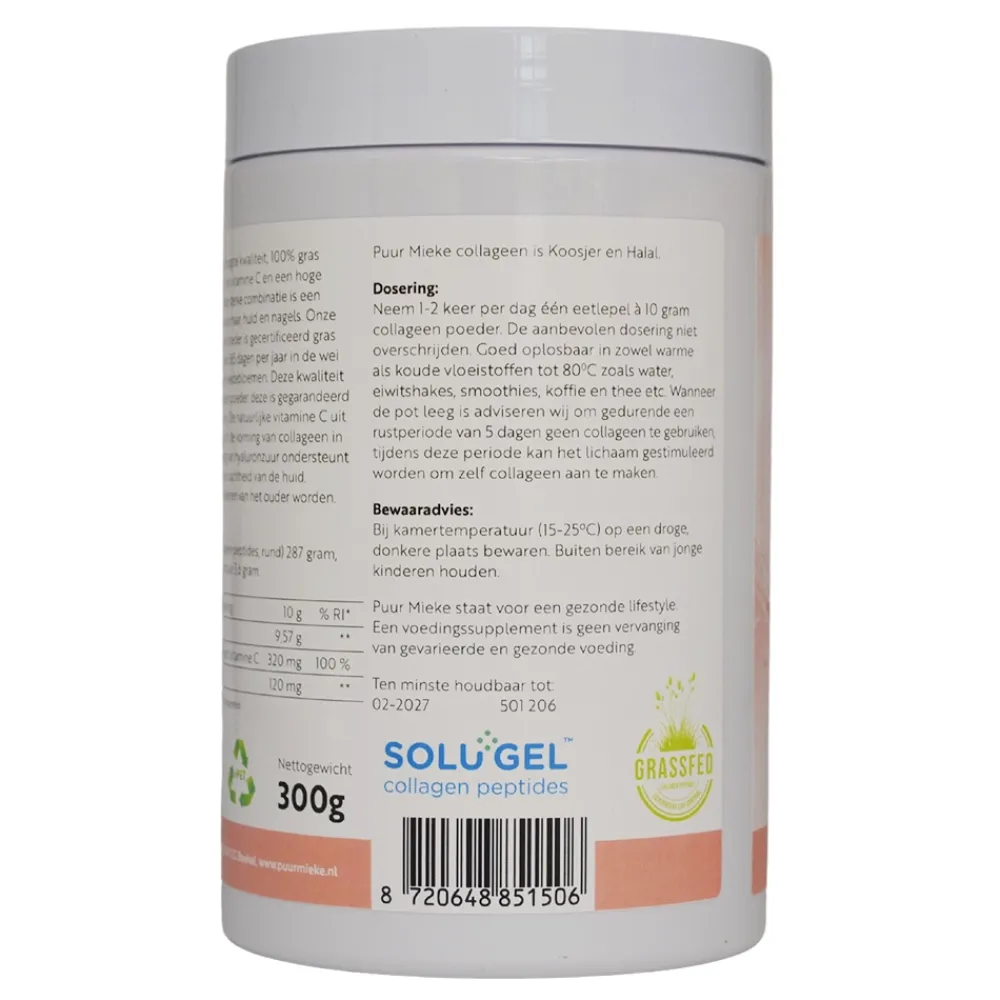 Puur Mieke Rimpels|Puur Mieke Supplementen>Collageen Poeder met Hyaluronzuur & Vitamine C - 300g