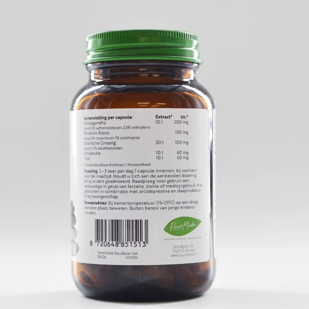 Puur Mieke Stress|Hersenen>Energie & Balans - 500mg - 60 caps