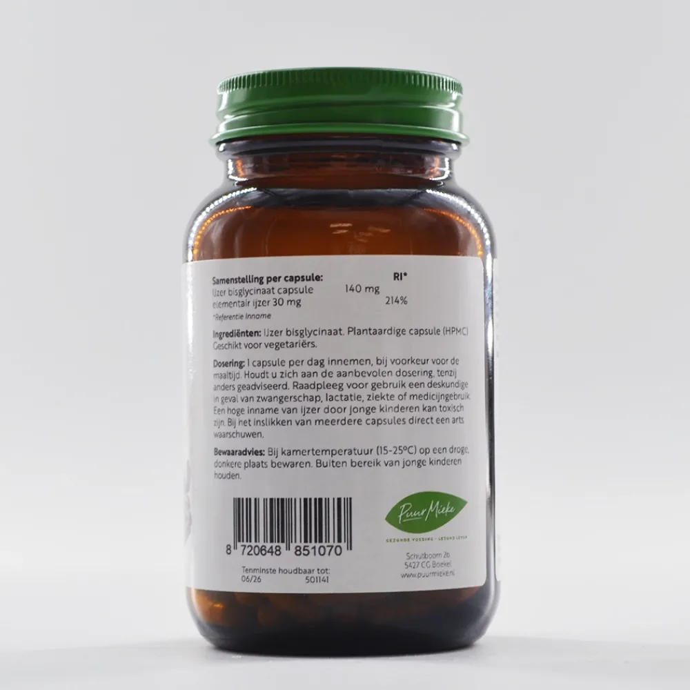 Puur Mieke Immuunsysteem|Energie>IJzer Bisglycinaat - 30mg - 150 capsules
