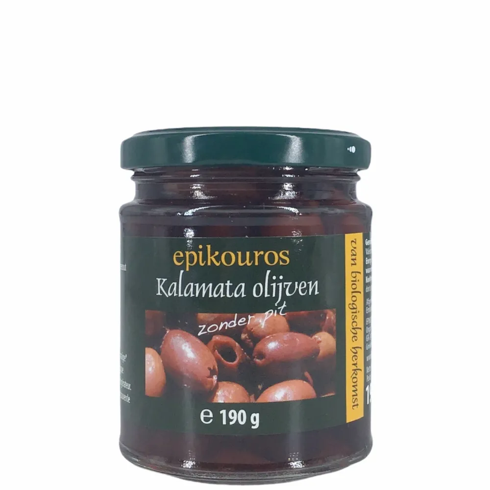 Epikouros Conserven (in Glas)|Paleo Aip>Kalamata olijven zonder pit 190g (ongeverfd) - BIO