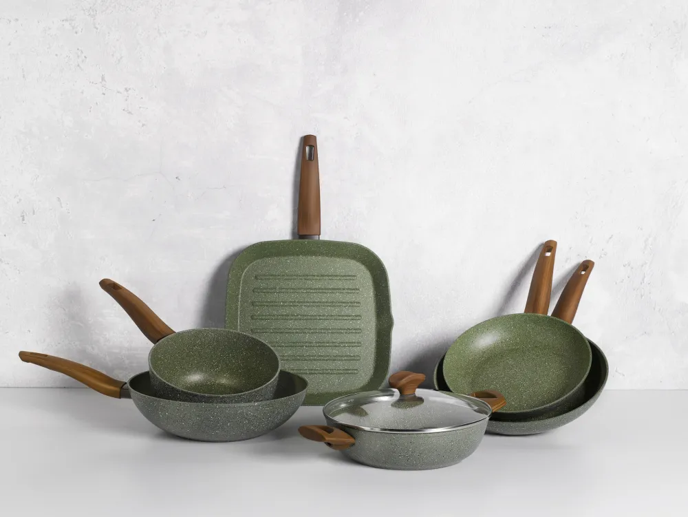 Natura Induction Koekenpan Zonder Teflon>Koekenpan 32cm met hout-look greep - VegeTek