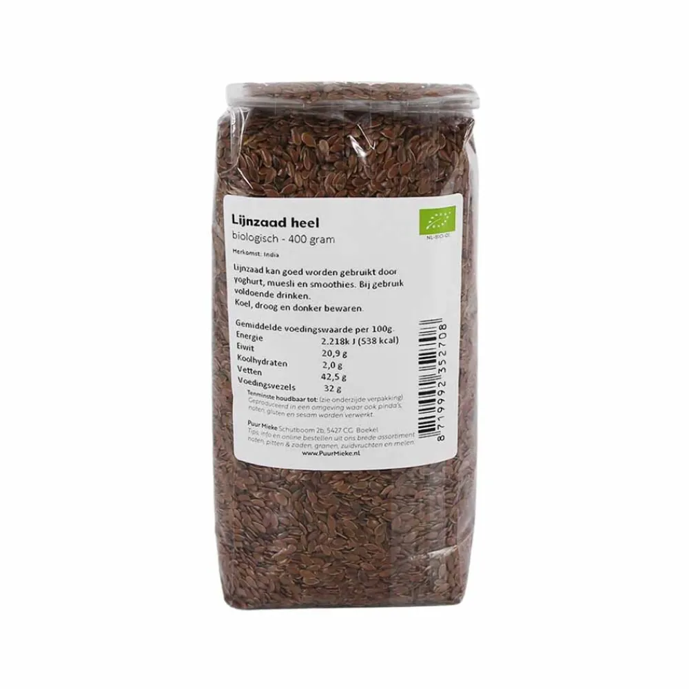 Puur Mieke Zaden|Biologische Zaden En Pitten>Lijnzaad heel - 400g - BIO