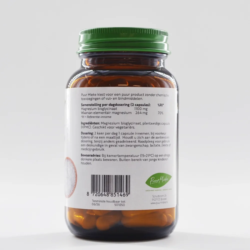 Puur Mieke Stress|Spieren>Magnesium Bisglycinaat - 550mg - 90 caps