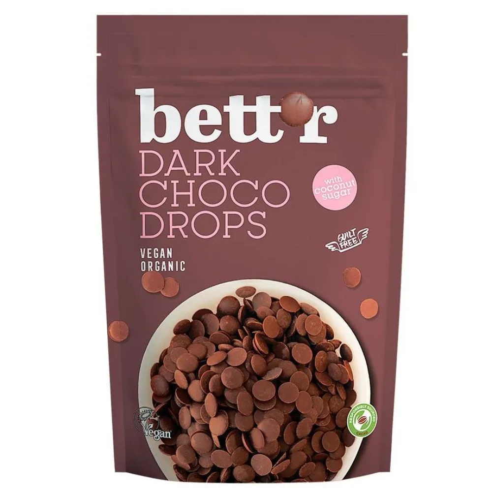 Bett'r Chocolade|Chocolade Druppels>Pure Chocolade Druppels - 200g - BIO