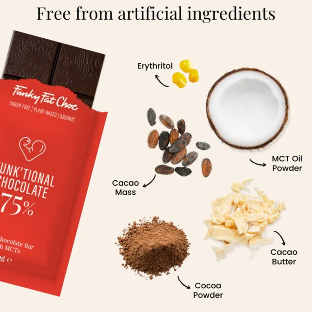 Funky Fat Choc Chocolade|Snacks>Pure Chocolade met MCT - BIO