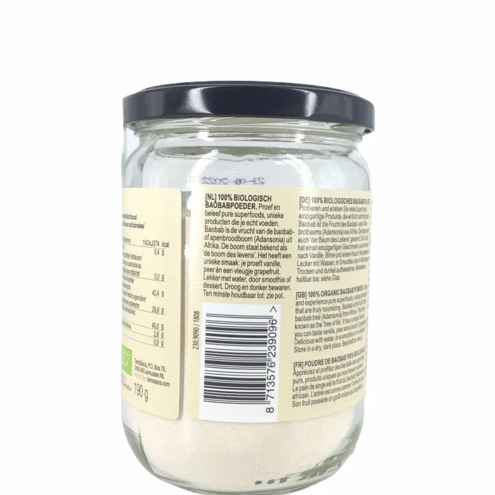 Terrasana Zoetstoffen|Zoetstof Poeder>RAW Baobab Poeder (in glas) 190g - BIO