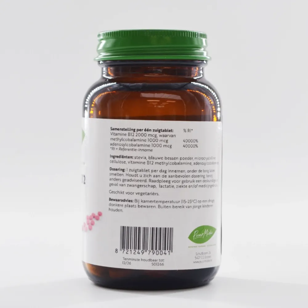 Puur Mieke Immuunsysteem|Energie>Vitamine B12 - Actieve vorm - 2000mcg - 120 zuigtabletten